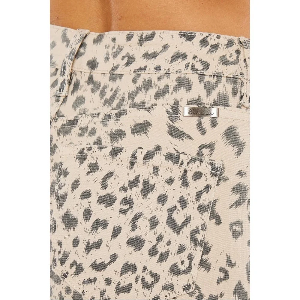 Kan Can Leopard Print High Rise Denim Shorts